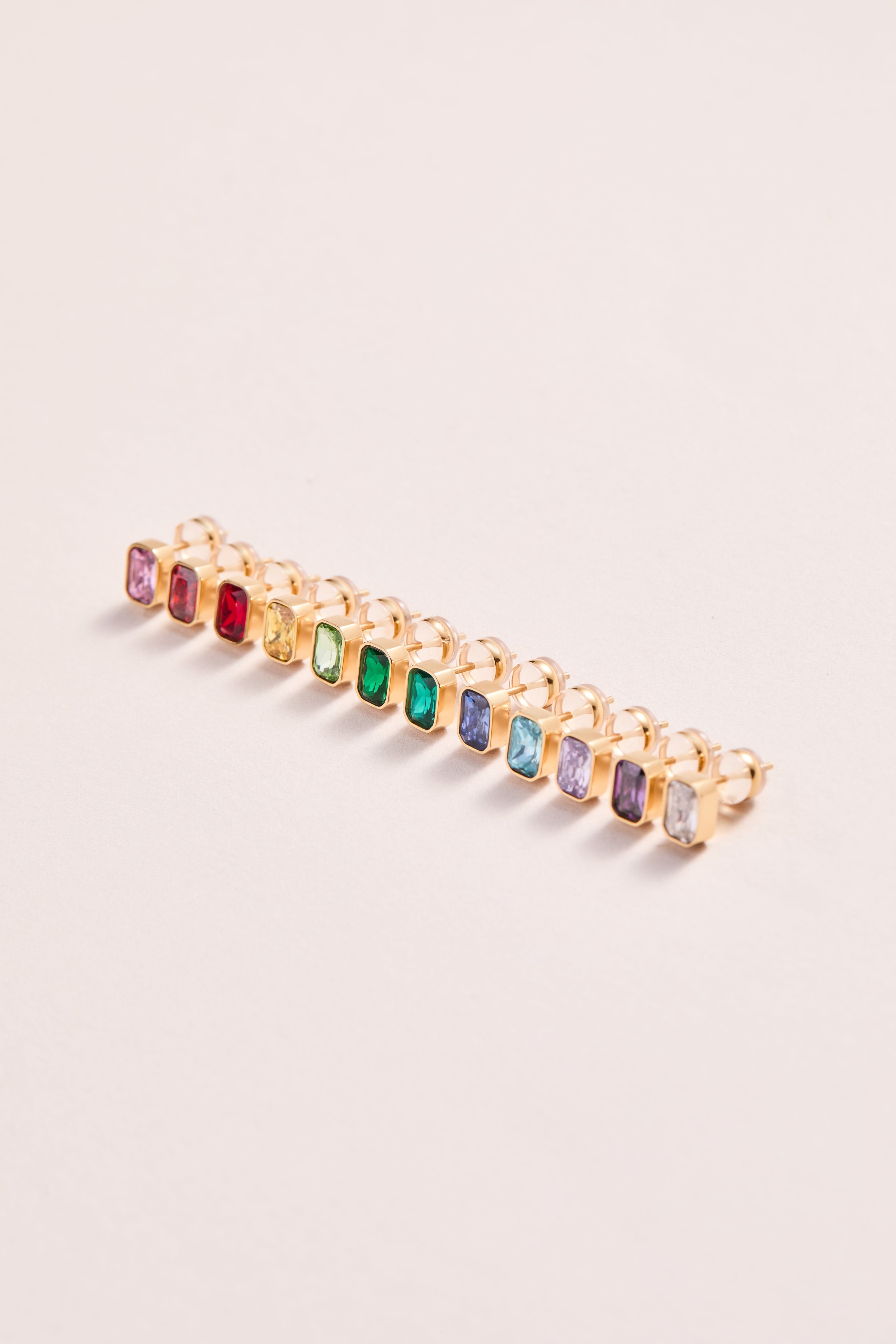 August Emerald-Cut Birthstone Stud Earrings